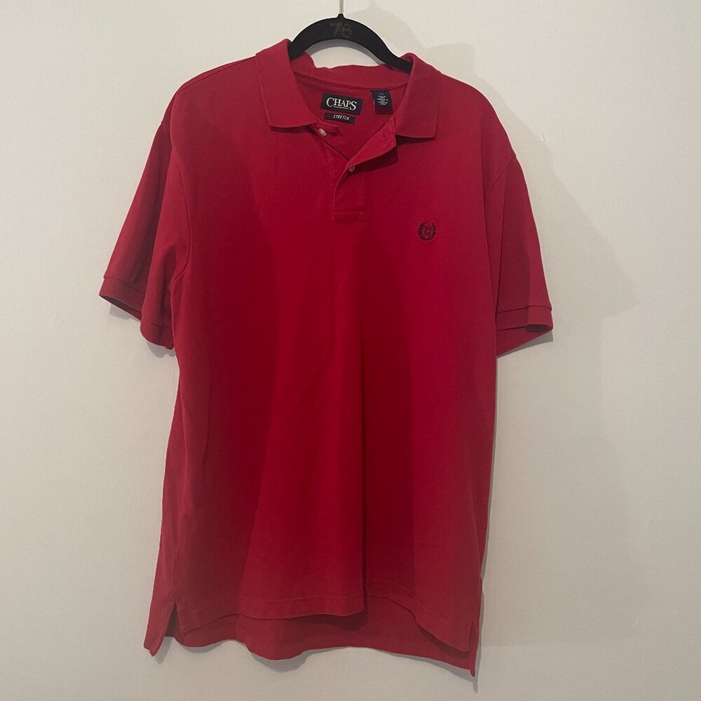 Men's CHAPS Red Short Sleeve Polo Size Large Stretch - Embroidered logo